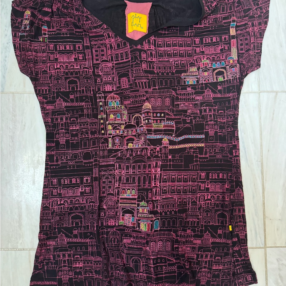 Indian designer T-Shirt, Pink and Black embroidery